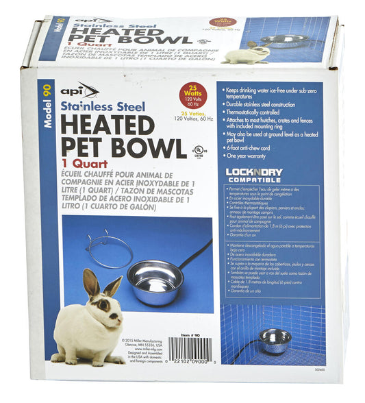 API Stainless Heated Pet Bowl - 1 qt